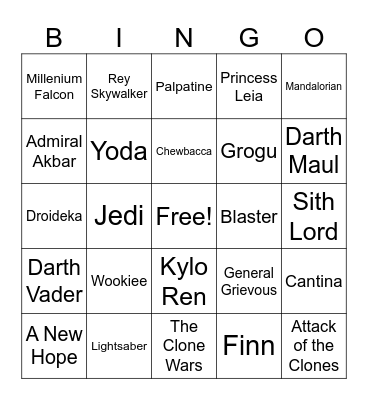 Star Wars Bingo Card
