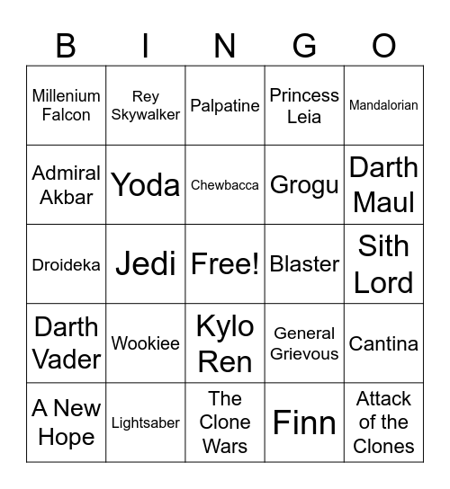 Star Wars Bingo Card