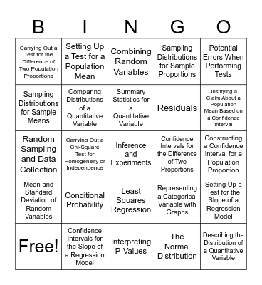 AP Stats Review Bingo Card