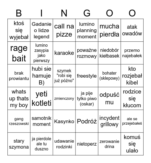 majka minimajka kuropatwa Bingo Card