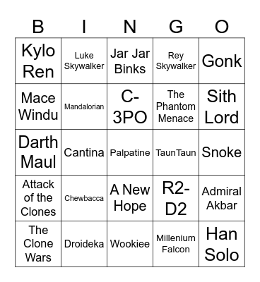 Star Wars Bingo Card