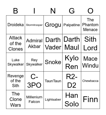 Star Wars Bingo Card