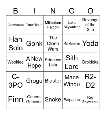 Star Wars Bingo Card