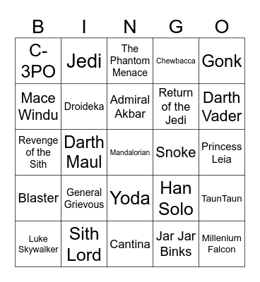 Star Wars Bingo Card