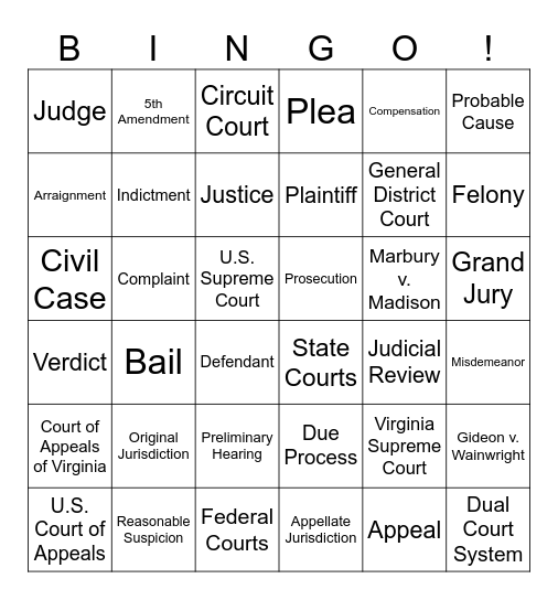 Judicial Branch Bingo Card