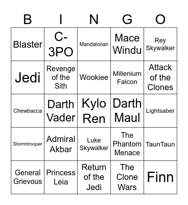 Star Wars Bingo Card