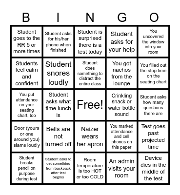 Standardized Testing BINGO Card