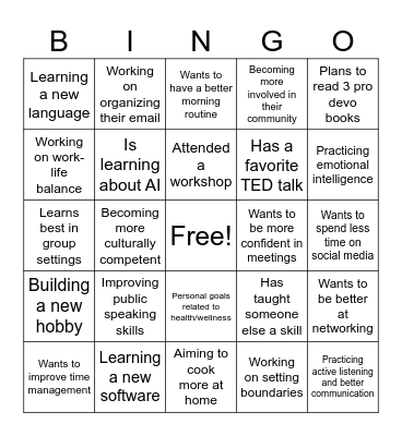 Learning and Development Bingo Card