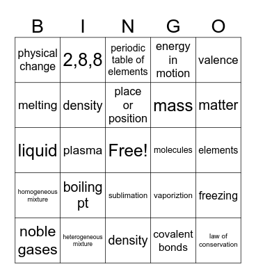 Matter Bingo Card