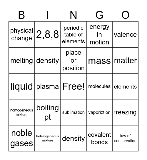 Matter Bingo Card