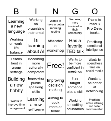 Learning and Development Bingo Card
