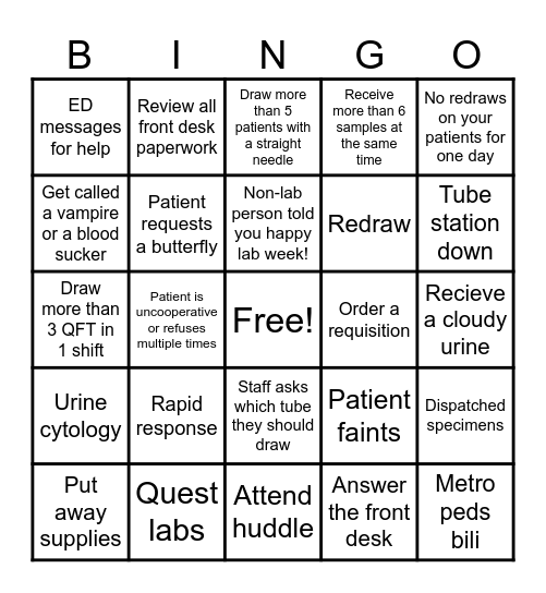 St Francis Phlebotomy Lab Week 2026 Bingo Card