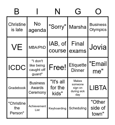 Dept Meeting Bingo Card