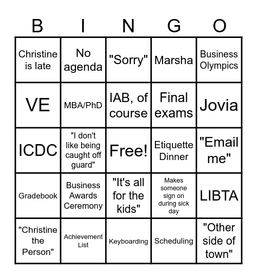 Dept Meeting Bingo Card