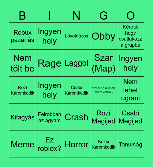 Ratyi roblox Bingo Card