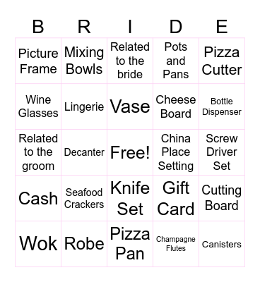 Bridal Shower "Bride" (Bingo) Bingo Card