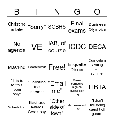 Dept Meeting Bingo Card
