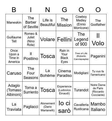 Italian Warhorse Olympics 2026 Bingo Card