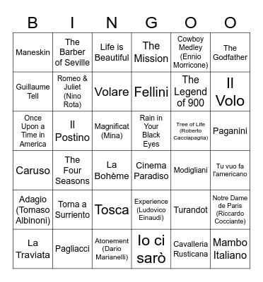 Italian Warhorse Olympics 2026 Bingo Card