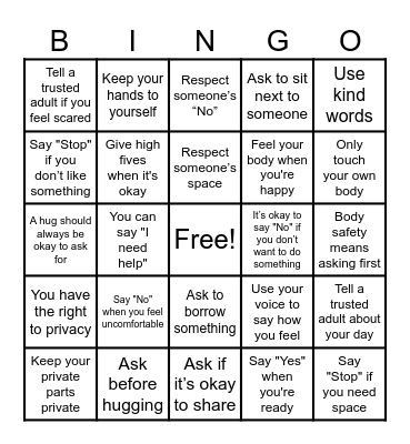 The ABC's of Consent Bingo Card