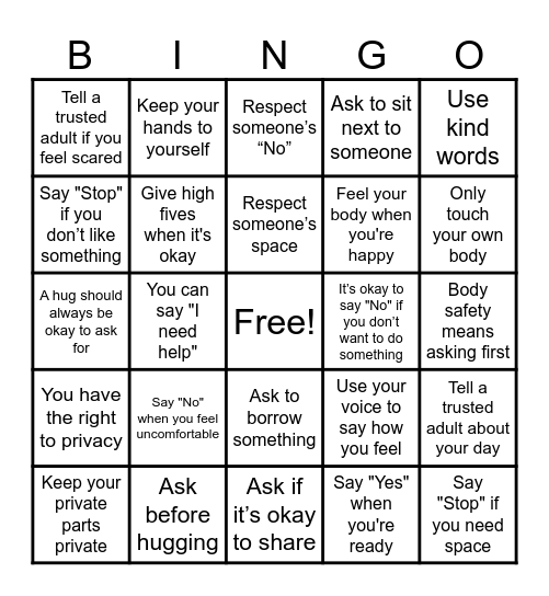 The ABC's of Consent Bingo Card
