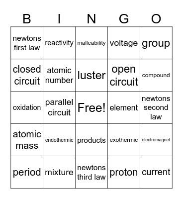 Physical Science BINGO Card
