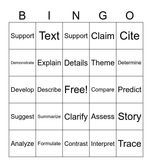 ELA Vocabulary Word Bingo Card