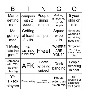 Rebirth Island Bingo Card