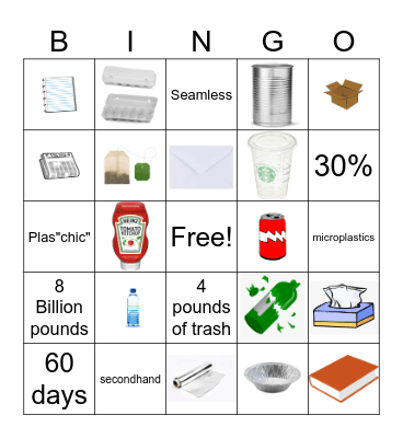 Recyclable Fashion Show Bingo Card