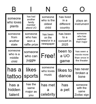 Get to Know You Bingo Card
