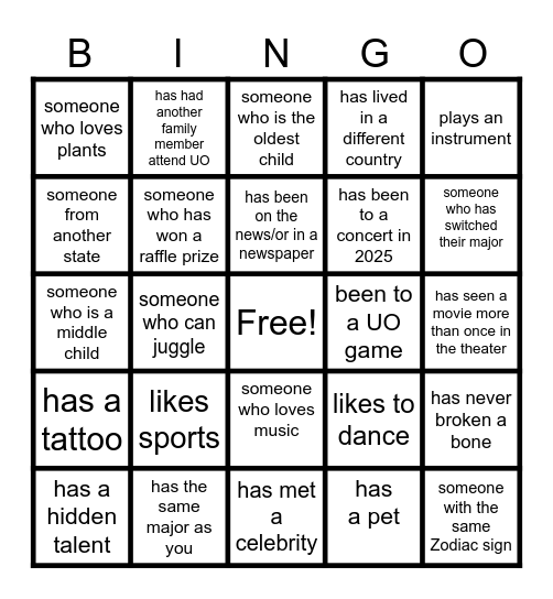Get to Know You Bingo Card