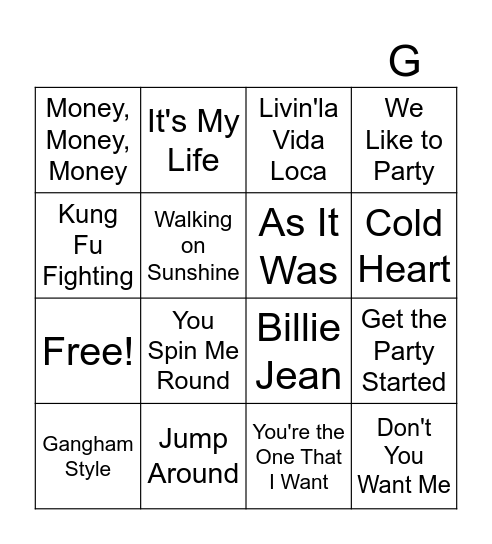 Musical Bingo Card