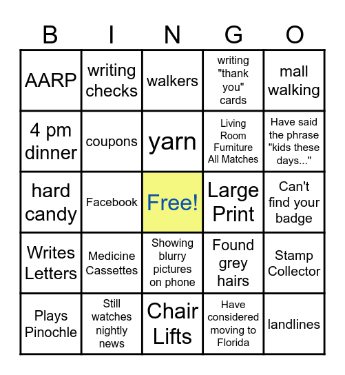 Resident Bingo Card