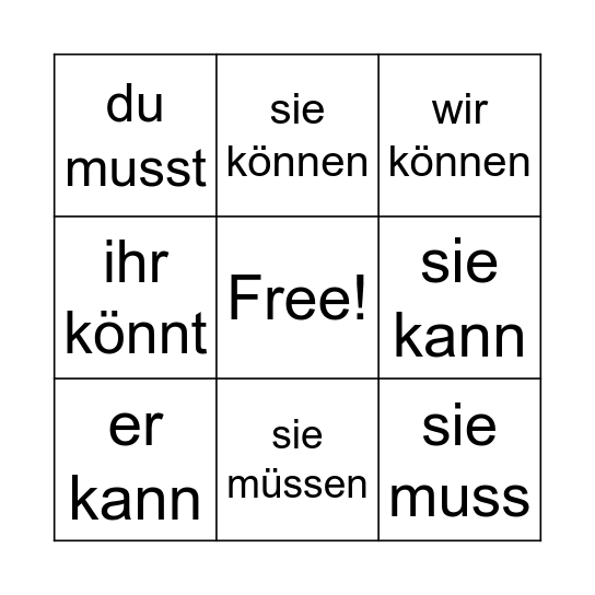 können und müssen Bingo Card