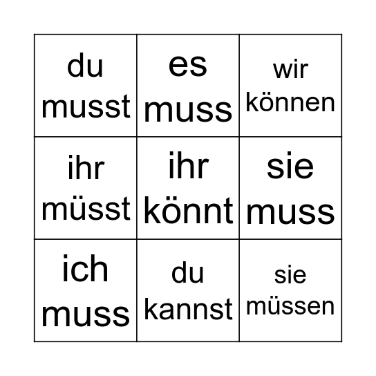können und müssen Bingo Card