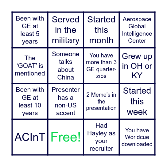 Global Security All Hands Bingo Card