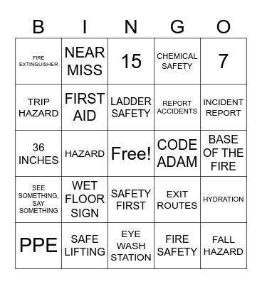Safety Bingo Card