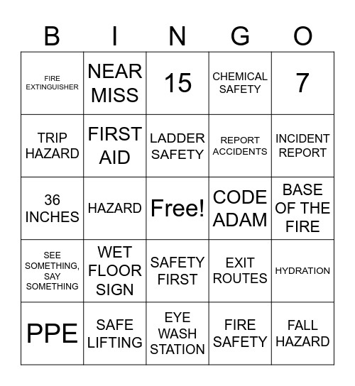 Safety Bingo Card