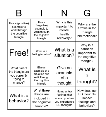 Cognitive Triangle Bingo Card