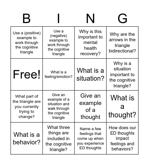 Cognitive Triangle Bingo Card