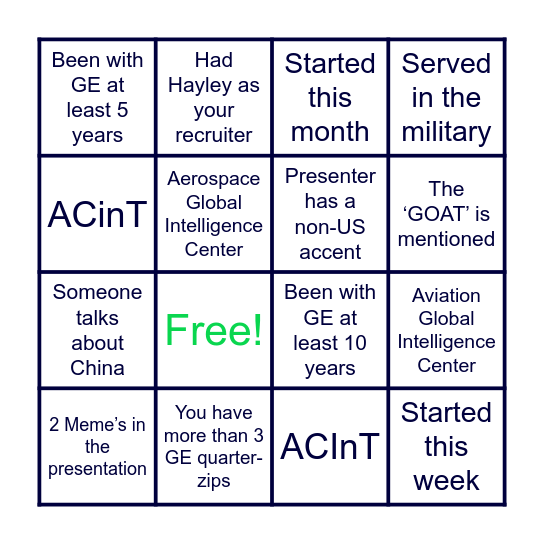 Global Security All Hands Bingo Card