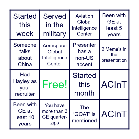 Global Security All Hands Bingo Card