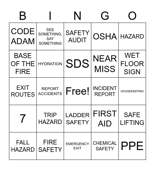 Safety Bingo Card