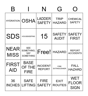 Safety Bingo Card