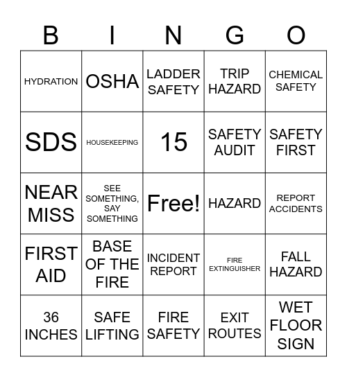Safety Bingo Card