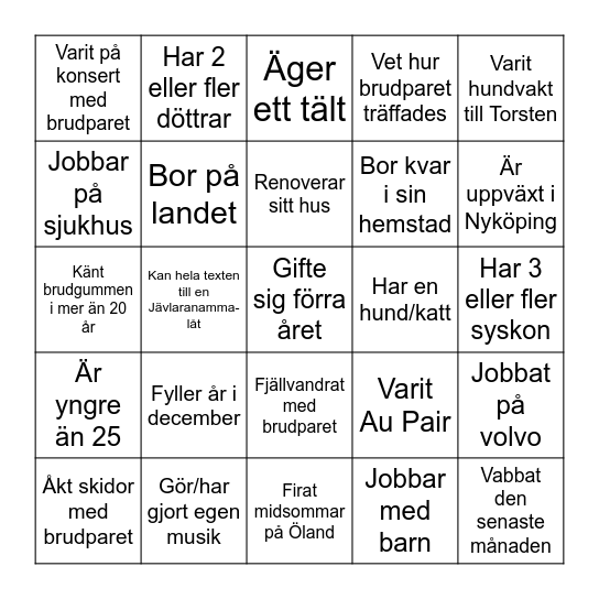 Hitta någon som... Bingo Card