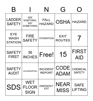 Safety Bingo Card