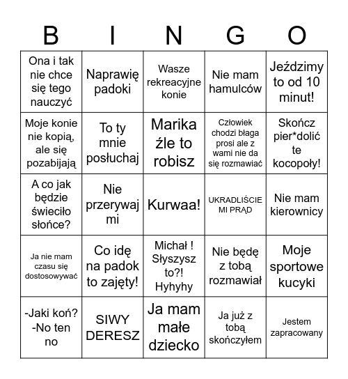 Bingo z Antkiem dla zaawansowanych Bingo Card