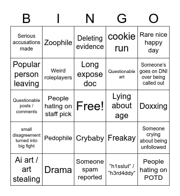 Pixilart Bingo Card