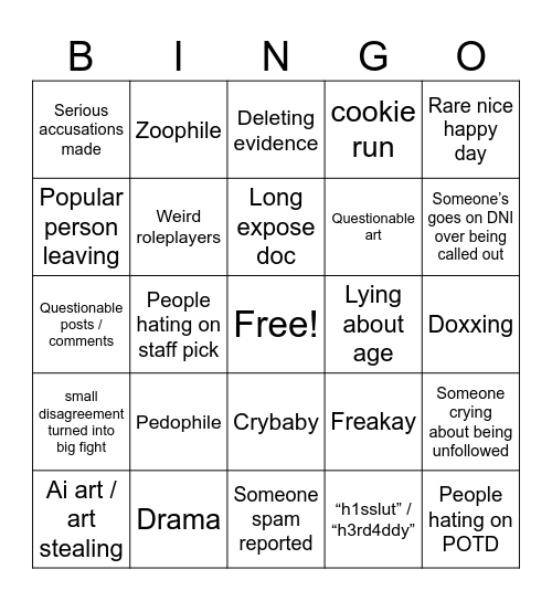 Pixilart Bingo Card